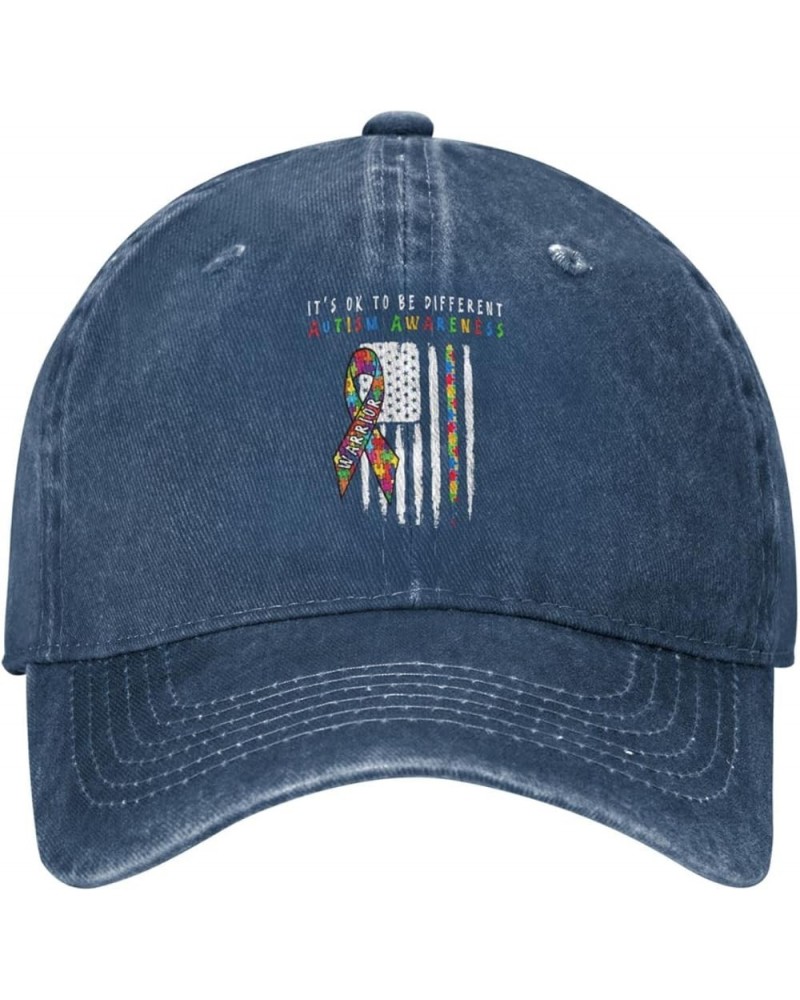 It's Ok to Be Different Autism American Flag Unisex Baseball Cap Navy Blue $10.80 Cowboy Hats