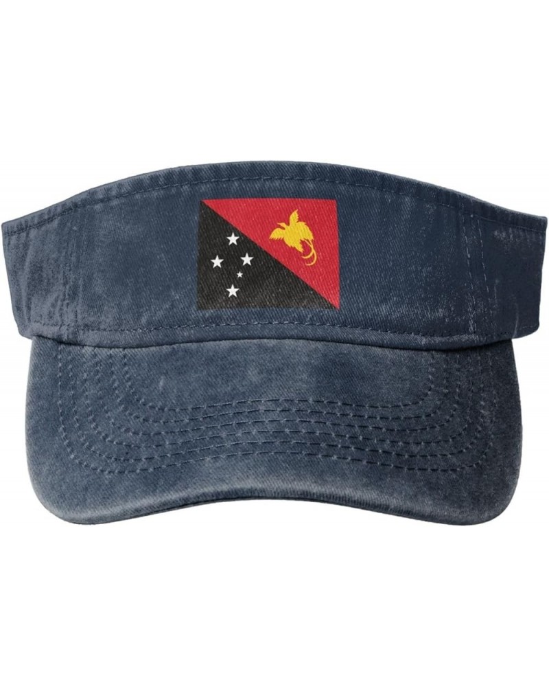 Flag of Papua New Guinea Sun Visor Hats for Women Men Adjustable Sports Sun Hats Cotton Golf Cap Navy Blue $9.71 Sun Hats