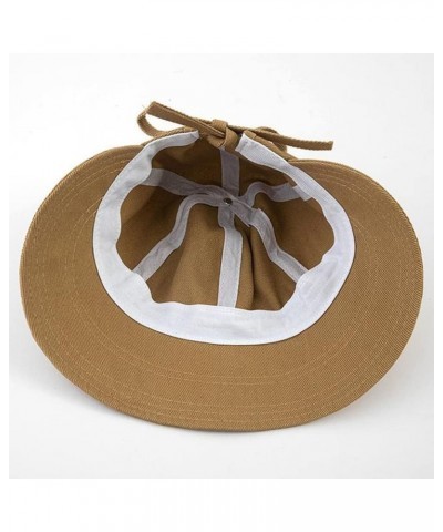 Women's Solid Color Big Brim Bow Bucket Hat UV Protection Summer Beach Sun Hat Khaki $8.50 Sun Hats