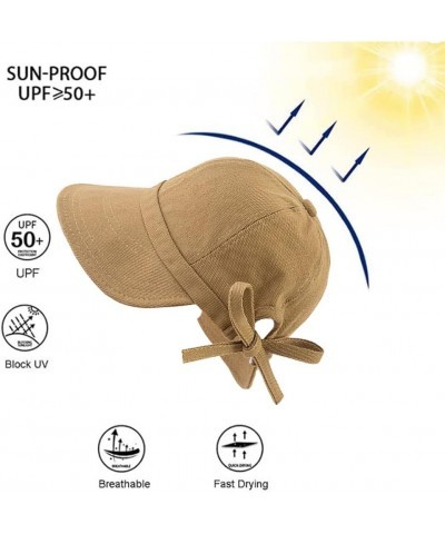 Women's Solid Color Big Brim Bow Bucket Hat UV Protection Summer Beach Sun Hat Khaki $8.50 Sun Hats