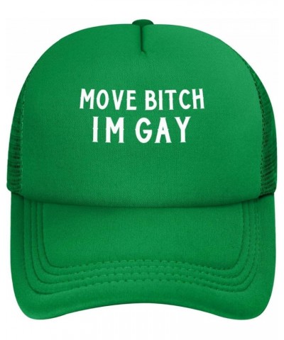 Move Bitch I'm Gay Unisex Baseball Hat Retro Mesh Trucker Cap Adjustable Green $10.65 Baseball Caps