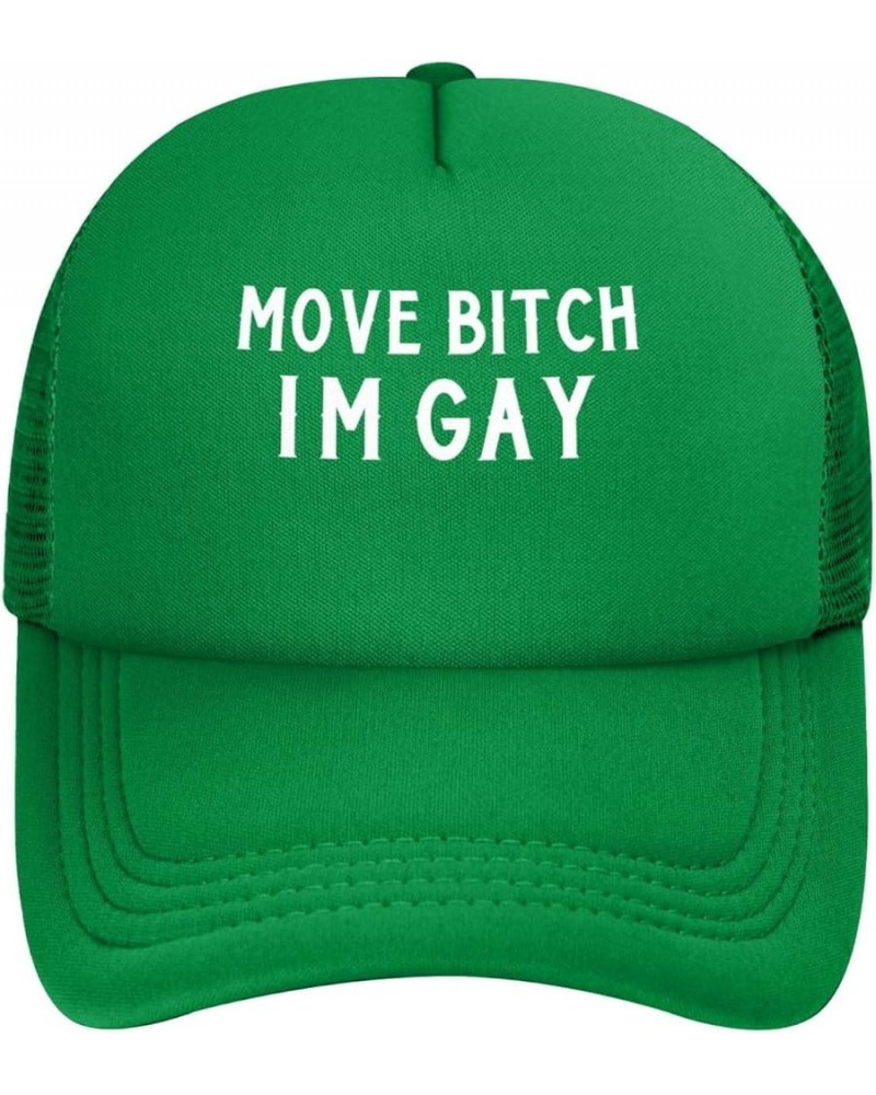 Move Bitch I'm Gay Unisex Baseball Hat Retro Mesh Trucker Cap Adjustable Green $10.65 Baseball Caps