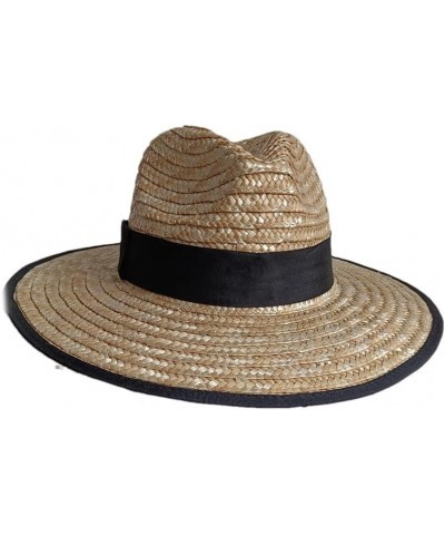 Women's Wide Brim Flat Top Lafite Summer Straw Hat with Ribbon Accessories Sun Hat Hollow Beach Hat 35 $9.53 Sun Hats