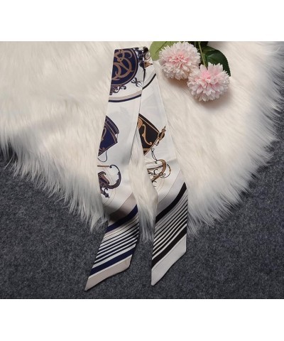 100% Mulberry silk Scarf Head Hair Ribbon Handbag Handle wrap Tie Bundle Scarf Neckerchief Scarf for women Carriage White and...