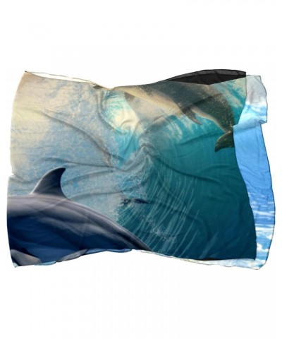 Scarf for Women,Womens Scarves,Silk Hair Head Wrap Scarf,Sea Wave Dolphins Swim Underwater $13.05 Scarves