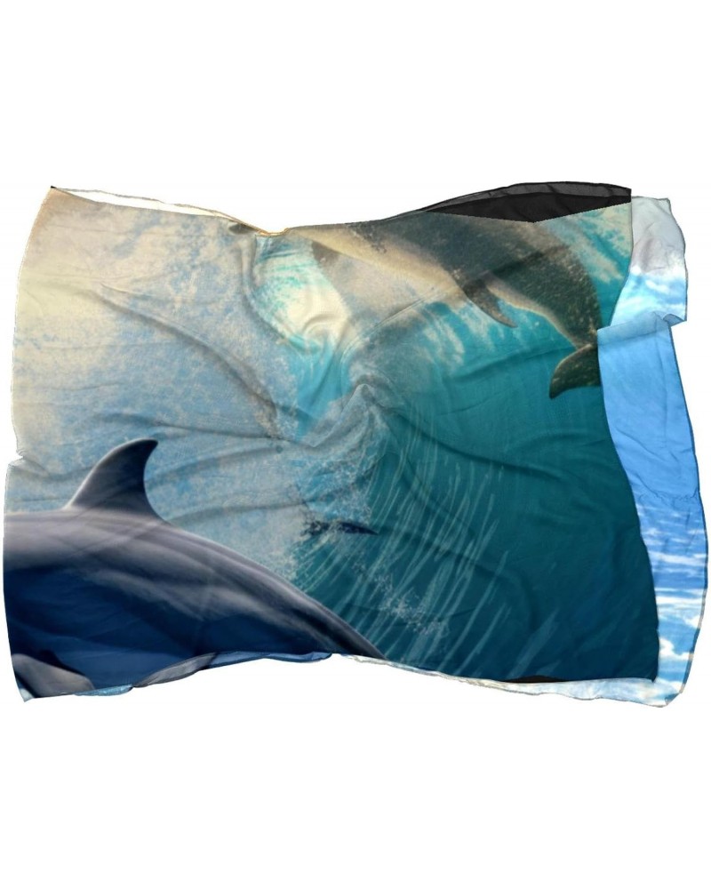 Scarf for Women,Womens Scarves,Silk Hair Head Wrap Scarf,Sea Wave Dolphins Swim Underwater $13.05 Scarves