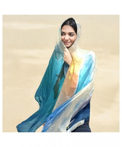 Scarf for Women,Womens Scarves,Silk Hair Head Wrap Scarf,Sea Wave Dolphins Swim Underwater $13.05 Scarves