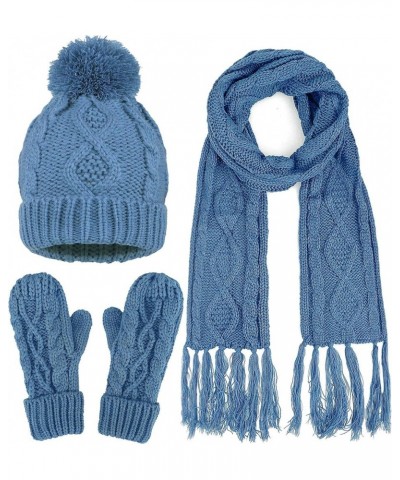 Adult Women's 3 Piece Winter Set - Pompom Beanie Hat, Scarf, & Mittens Cinerous Tassels Glove W/ Lined $23.19 Skullies & Beanies