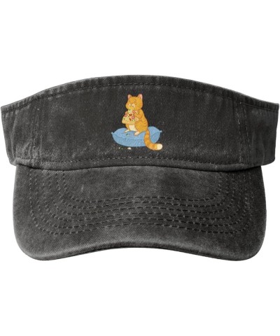 Cat with Pizza Sun Hat Sun Visor Hats for Women Men Baseball Cap Golf Hats Black $13.49 Visors