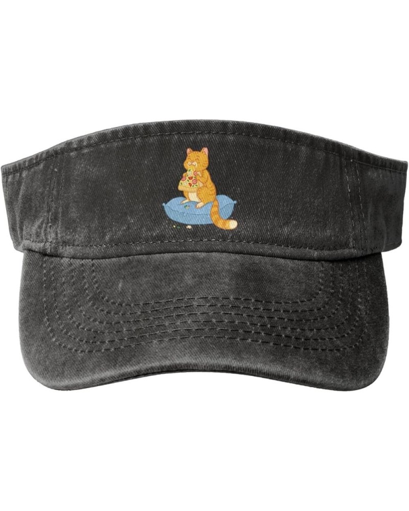 Cat with Pizza Sun Hat Sun Visor Hats for Women Men Baseball Cap Golf Hats Black $13.49 Visors