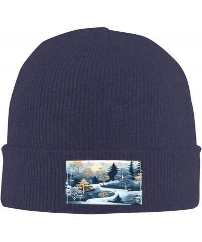 Winter Forest Trees Unisex Winter Beanie Knit Hats Ideal Gifts for Men and Women Navy Blue $9.24 Skullies & Beanies