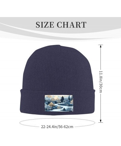 Winter Forest Trees Unisex Winter Beanie Knit Hats Ideal Gifts for Men and Women Navy Blue $9.24 Skullies & Beanies