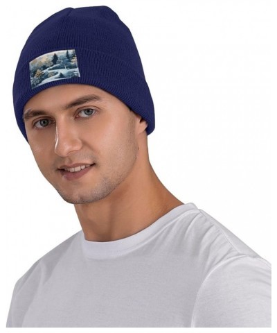 Winter Forest Trees Unisex Winter Beanie Knit Hats Ideal Gifts for Men and Women Navy Blue $9.24 Skullies & Beanies