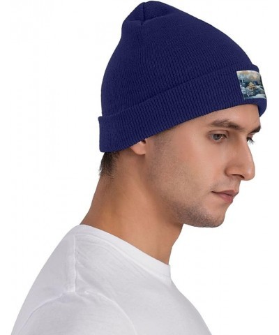 Winter Forest Trees Unisex Winter Beanie Knit Hats Ideal Gifts for Men and Women Navy Blue $9.24 Skullies & Beanies