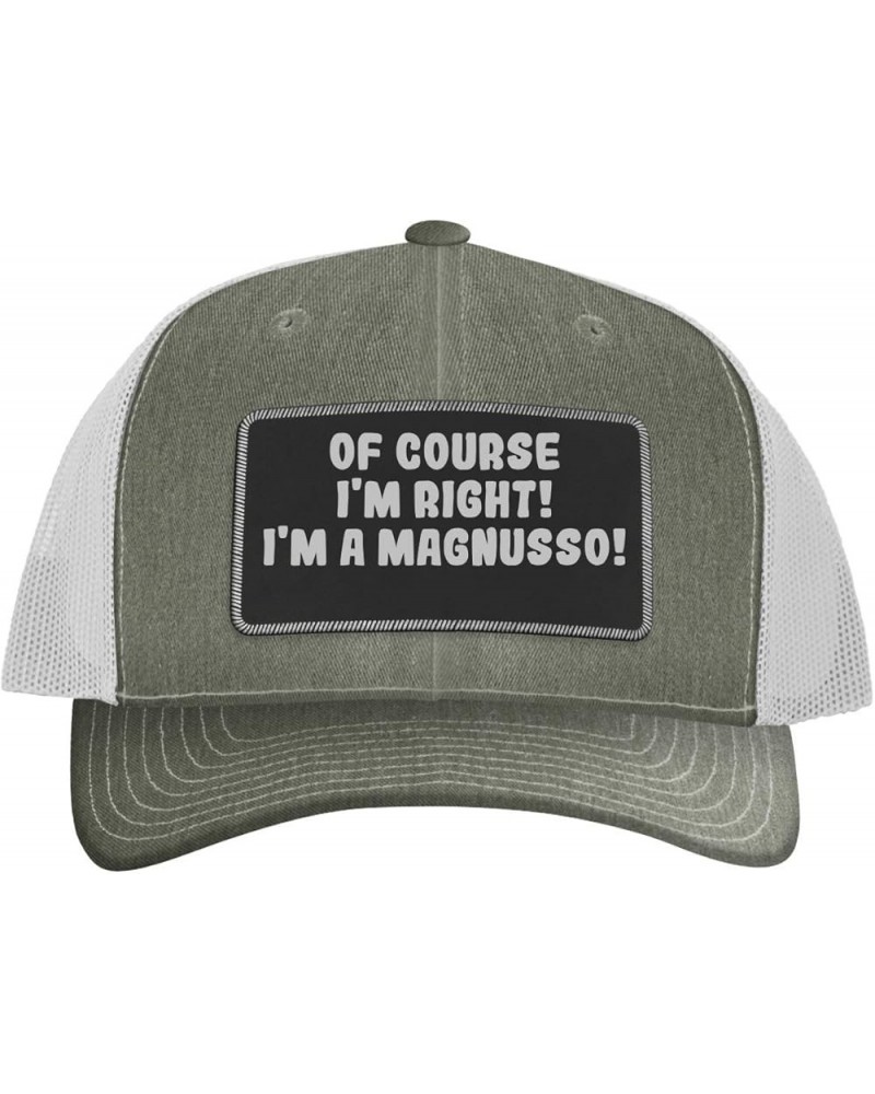 of Course I'm Right! I'm A Magnusso! - Leather Black Patch Engraved Trucker Hat Heather/white $14.91 Baseball Caps