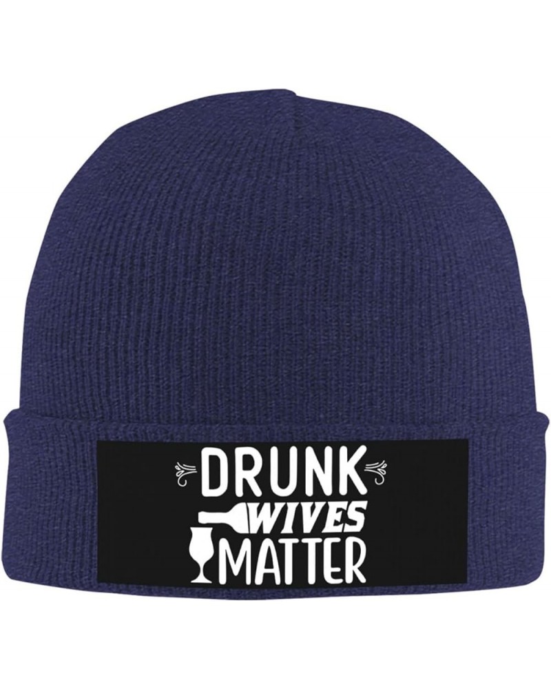 Drunk Wives Matter Winter Warm Knit Hats Soft Cozy Skull Cap Men Women Navy Blue $14.07 Skullies & Beanies