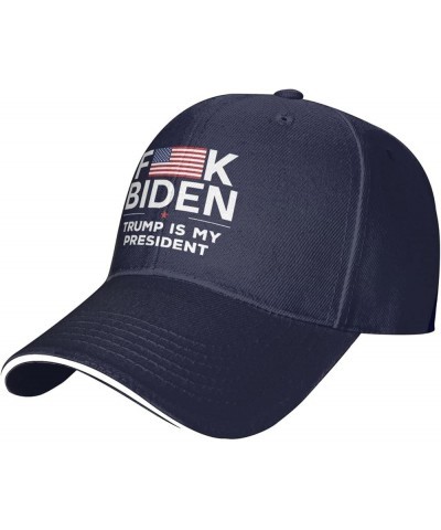 Fuck Biden Trump is My President Baseball Cap Men Ponytail Hat Women Dad Hat Sun Hat Adjustable Trucker Hat Black Navy Blue $...