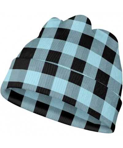 Women and Men Beanie Hat for Winter Soft Thick Warm Slouchy Knit Skull Cap Polka Dot Theme Print Blue Plaid $10.91 Skullies &...