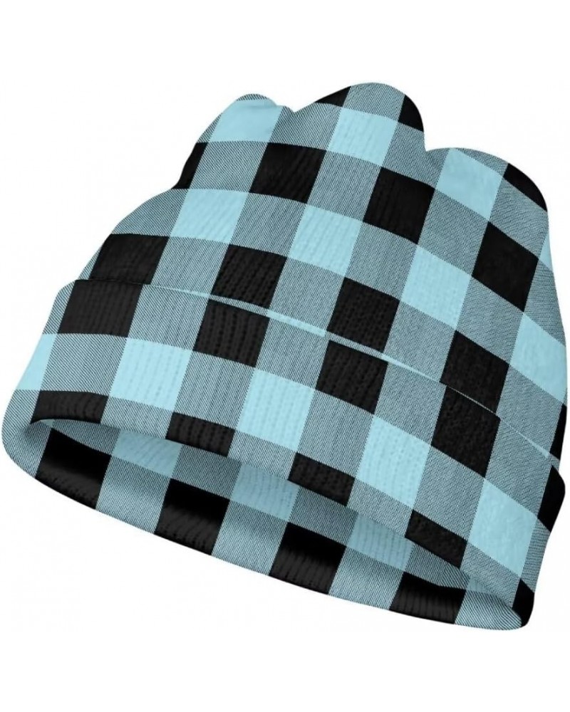 Women and Men Beanie Hat for Winter Soft Thick Warm Slouchy Knit Skull Cap Polka Dot Theme Print Blue Plaid $10.91 Skullies &...