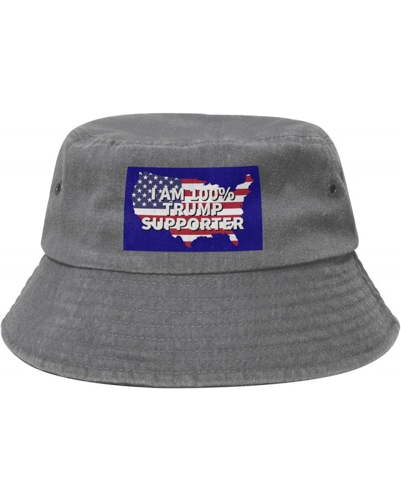 I Am 100% Trump Supporter Bucket Hat for Men Women Outdoor Washed Cotton Sun Hats Travel Beach Hat Gray $9.56 Bucket Hats