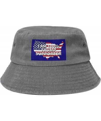 I Am 100% Trump Supporter Bucket Hat for Men Women Outdoor Washed Cotton Sun Hats Travel Beach Hat Gray $9.56 Bucket Hats