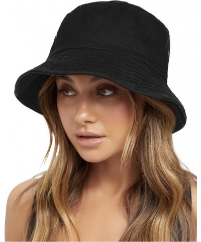 Bucket Hats for Women Washed Cotton Packable Summer Beach Sun Hats Mens Womens Bucket Hat with Strings for Travel Black $10.9...