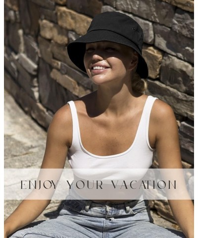 Bucket Hats for Women Washed Cotton Packable Summer Beach Sun Hats Mens Womens Bucket Hat with Strings for Travel Black $10.9...