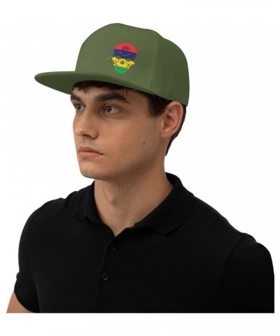 Creative Mauritius Patriot Skull National Flag Snapback Hat Baseball Cap for Men Women Hip Hop Style Flat-Brimmed Hats Moss G...