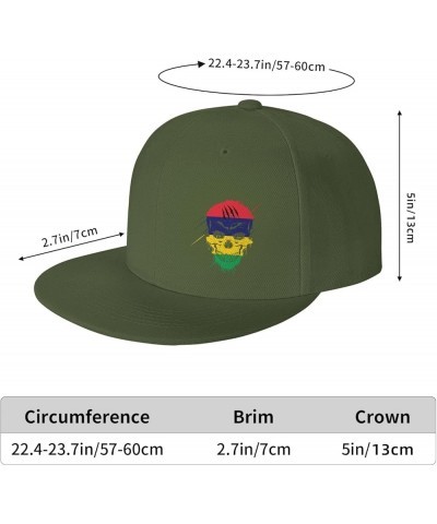 Creative Mauritius Patriot Skull National Flag Snapback Hat Baseball Cap for Men Women Hip Hop Style Flat-Brimmed Hats Moss G...