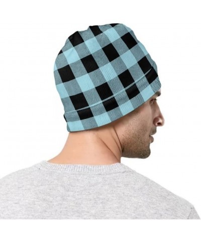 Women and Men Beanie Hat for Winter Soft Thick Warm Slouchy Knit Skull Cap Polka Dot Theme Print Blue Plaid $10.91 Skullies &...