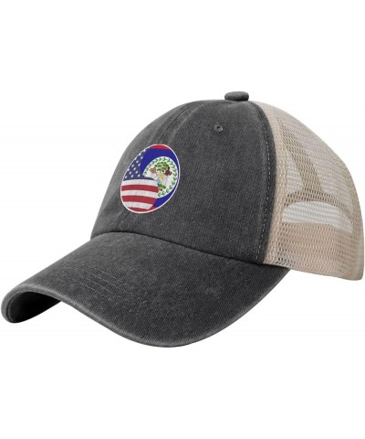 Yin Yang Flag Combination of America and Belize Baseball Cap Women Men Mesh Back Hats Vintage Cowboy Hat Dad Caps Black $13.7...