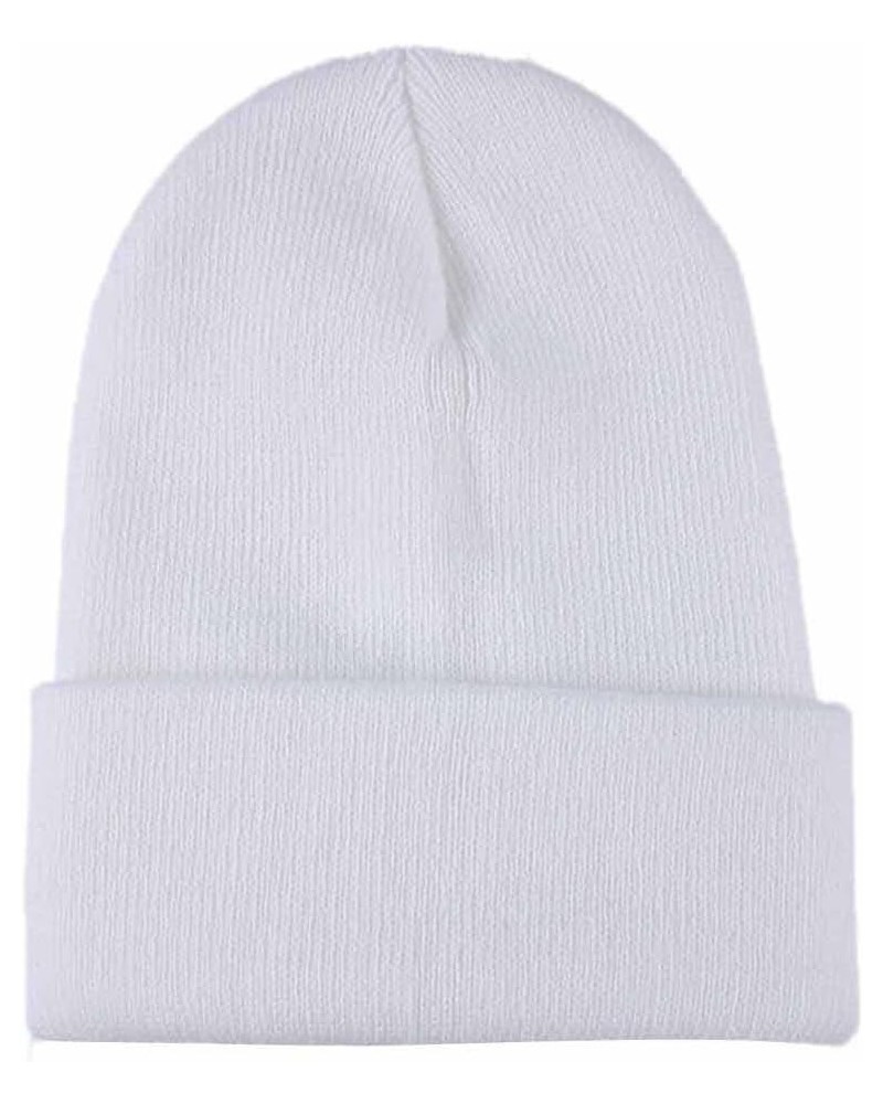 Women Men Stretchy Cuffed Winter Hat Warm Solid Color Knit Hats Soft Breathable Cozy Stretchy Streetwear Hat White $6.03 Skul...