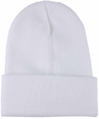 Women Men Stretchy Cuffed Winter Hat Warm Solid Color Knit Hats Soft Breathable Cozy Stretchy Streetwear Hat White $6.03 Skul...