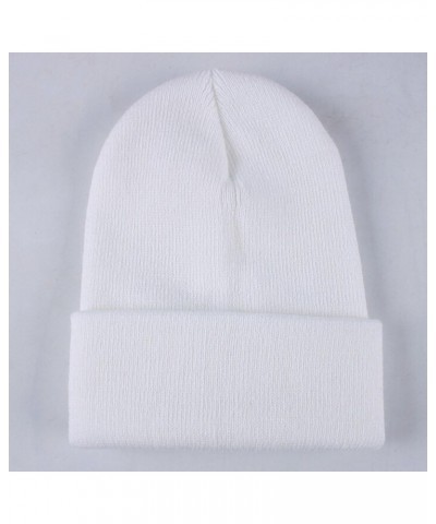 Women Men Stretchy Cuffed Winter Hat Warm Solid Color Knit Hats Soft Breathable Cozy Stretchy Streetwear Hat White $6.03 Skul...