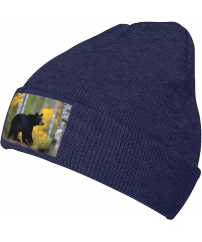 Black Knit Hat Cap rge and Small Black Bears Picture Soft Good Elasticity Suitable for Outdoor Sports Navy Blue $10.58 Skulli...