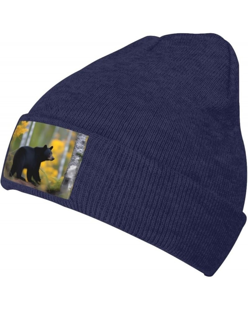 Black Knit Hat Cap rge and Small Black Bears Picture Soft Good Elasticity Suitable for Outdoor Sports Navy Blue $10.58 Skulli...