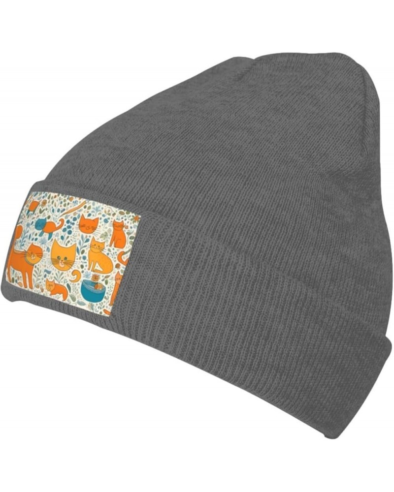 Black Warm Knit Hat Cartoon Orange cat Prints Soft Good Elasticity Suitable for Outdoor Sports Deep Heather $9.41 Skullies & ...