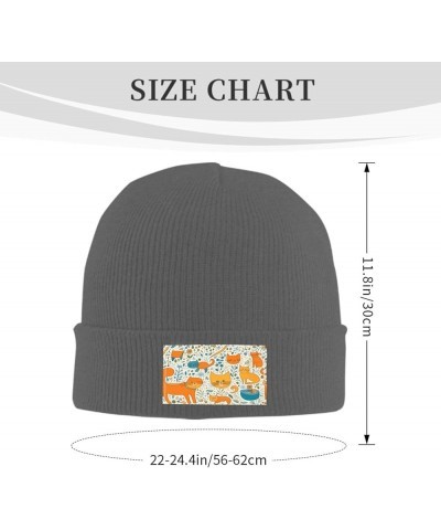 Black Warm Knit Hat Cartoon Orange cat Prints Soft Good Elasticity Suitable for Outdoor Sports Deep Heather $9.41 Skullies & ...