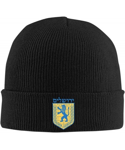 Jewish Israel Emblem of Jerusalem Winter Knitted Hat Soft Warm Beanie Hat Black Black $10.00 Skullies & Beanies