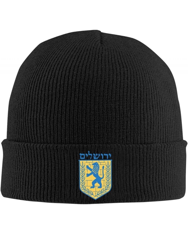 Jewish Israel Emblem of Jerusalem Winter Knitted Hat Soft Warm Beanie Hat Black Black $10.00 Skullies & Beanies