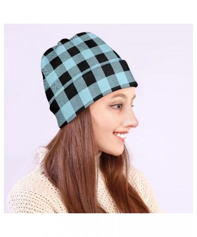 Women and Men Beanie Hat for Winter Soft Thick Warm Slouchy Knit Skull Cap Polka Dot Theme Print Blue Plaid $10.91 Skullies &...