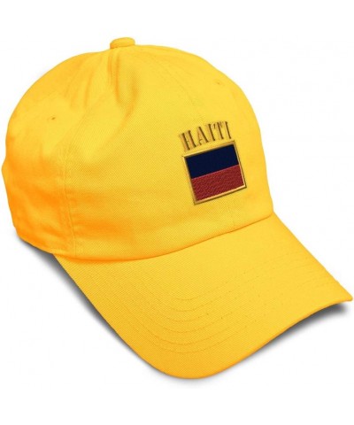 Soft Baseball Cap Haiti Flag Embroidery Flags World Cup Soccer Cotton Embroidered Dad Hats for Men & Women Golden Yellow Desi...