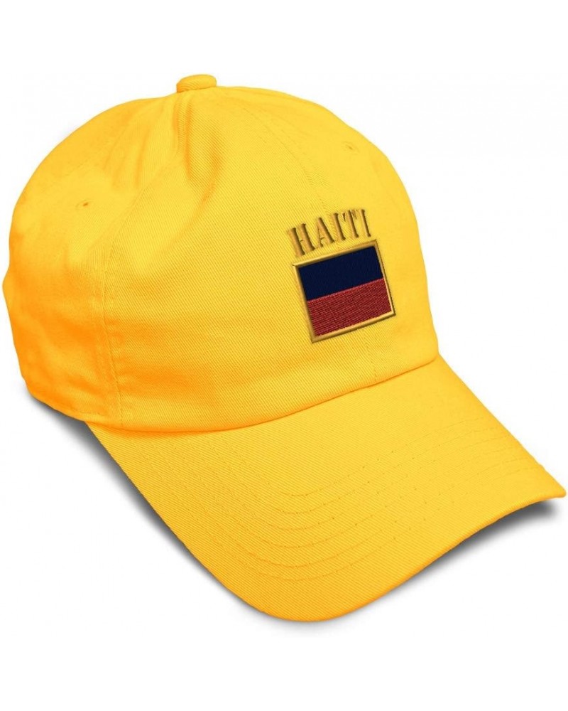 Soft Baseball Cap Haiti Flag Embroidery Flags World Cup Soccer Cotton Embroidered Dad Hats for Men & Women Golden Yellow Desi...