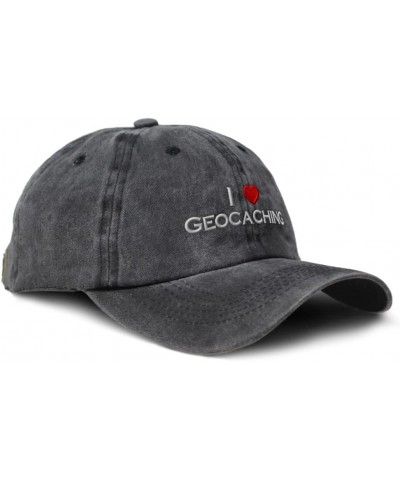 Custom Soft Washed Baseball Cap I (Love) Geocaching Red Heart Hobbies Lovers Black Design Only $15.39 Baseball Caps