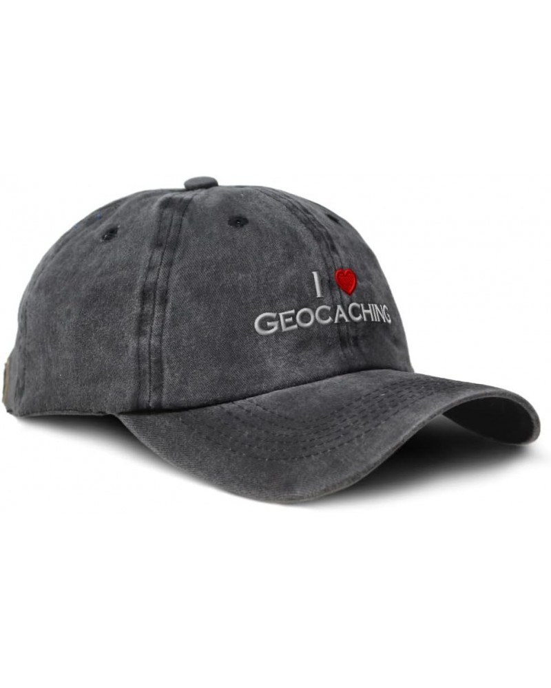 Custom Soft Washed Baseball Cap I (Love) Geocaching Red Heart Hobbies Lovers Black Design Only $15.39 Baseball Caps