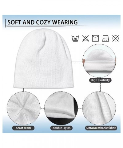 Women and Men Beanie Hat for Winter Soft Thick Warm Slouchy Knit Skull Cap Polka Dot Theme Print Blue Plaid $10.91 Skullies &...