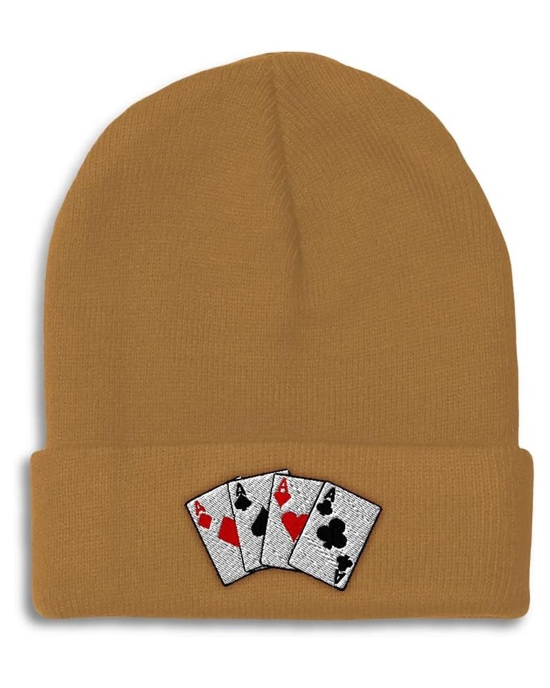 Beanies for Men Poker Cards Game Embroidery Poker Winter Hats for Women Acrylic Skull Cap 1 Size Khaki Design Only $9.96 Skul...