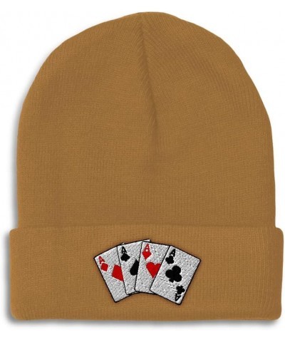 Beanies for Men Poker Cards Game Embroidery Poker Winter Hats for Women Acrylic Skull Cap 1 Size Khaki Design Only $9.96 Skul...