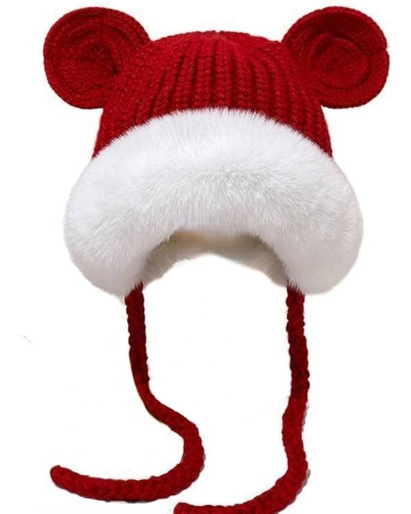 Women's Winter Plush Knitted hat, Warm Beanie Knitted Skull Earflaps Woolen Double Layer Beanie hat Dahong Medium $8.39 Skull...