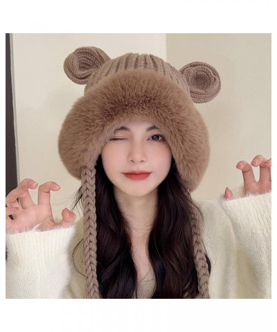 Women's Winter Plush Knitted hat, Warm Beanie Knitted Skull Earflaps Woolen Double Layer Beanie hat Dahong Medium $8.39 Skull...